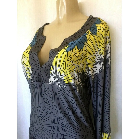 Analili Dress Jersey Ruch Sheath Gray Yellow VNeck - Picture 3 of 4